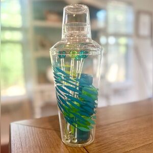Clear Cocktail Shaker with Blue and Green Design